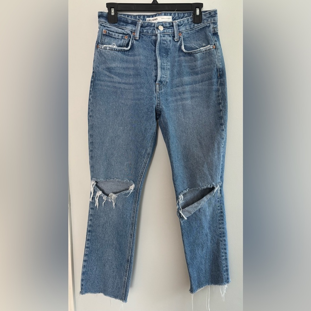 GRLFRND the Karolina high rise crop with distressed holes at knees